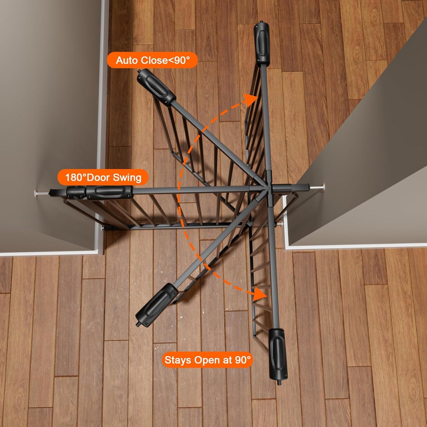 HOOEN 30" Tall Extra Wide Baby Gate for Doorways Stairs 62 to 67 Inch Large Long Pressure Monuted Dog Gate Black Tension Baby Gate Walk Through Safety Gate for Kids or Pets