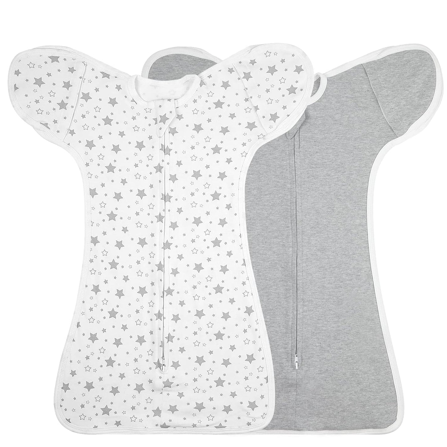 2 Pack Transition Swaddle with 2 Way Zipper, 2 in 1 Arms in/Out Transitional Arms Up Swaddle, 100% Cotton Newborn Swaddle Zipper Swaddles Baby Swaddling Sack Sleeping Sack 0-3 Months