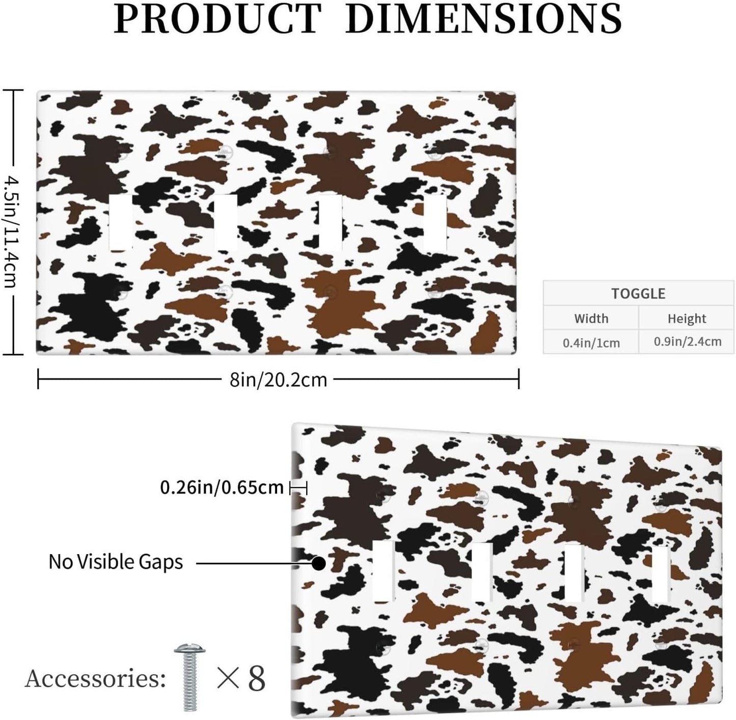 Light Switch Covers Rustic Cowhide Highland Cow Milk Cow Quad Toggle Electrical Faceplate 4 Gang Wall Plate Decorative Switch Plates For Farmhouse Home Decor