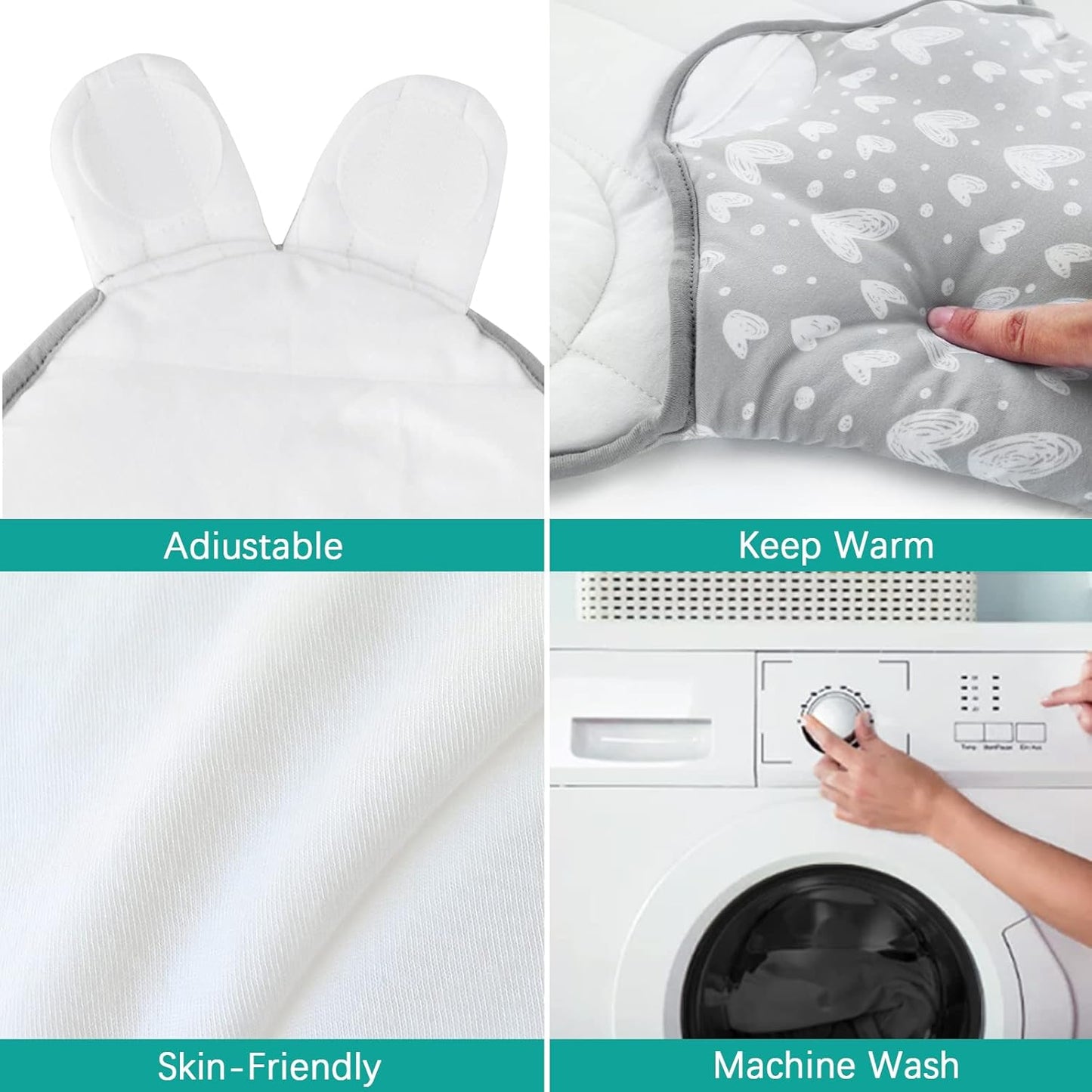 Biloban Baby Swaddles 0-3 Months for Boy Girls, Warm Quilted Baby Swaddle, Newborn Swaddle, Adjustable Swaddle Blanket, Lovely Grey Hearts, 1 Pack