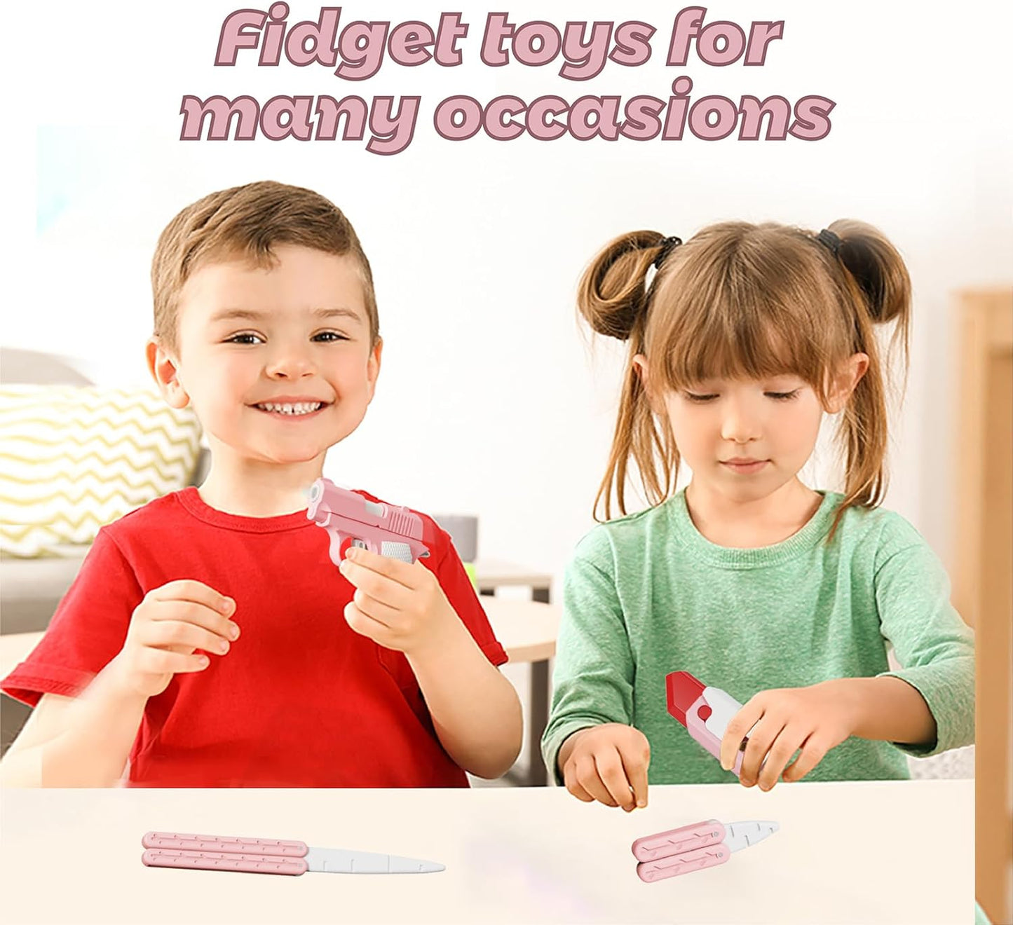 4 PCS Fidget Toys Set，3D Printing Fidget Knife Toy and Pistol Toys,Fidget Toys Adults and Kids，Sensory Toy Fidget Toys for Classroom，Suitable for Relieving ADHD,Stress, Anxiety (Pink Set)