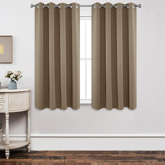 Joydeco Blackout Curtains 63 Inch Length 2 Panels Set, Thermal Insulated Long Curtains& Drapes 2 Burg, Room Darkening Grommet Drapes for Living Room Bedroom Window (W52 x L63 Inch, Khaki)