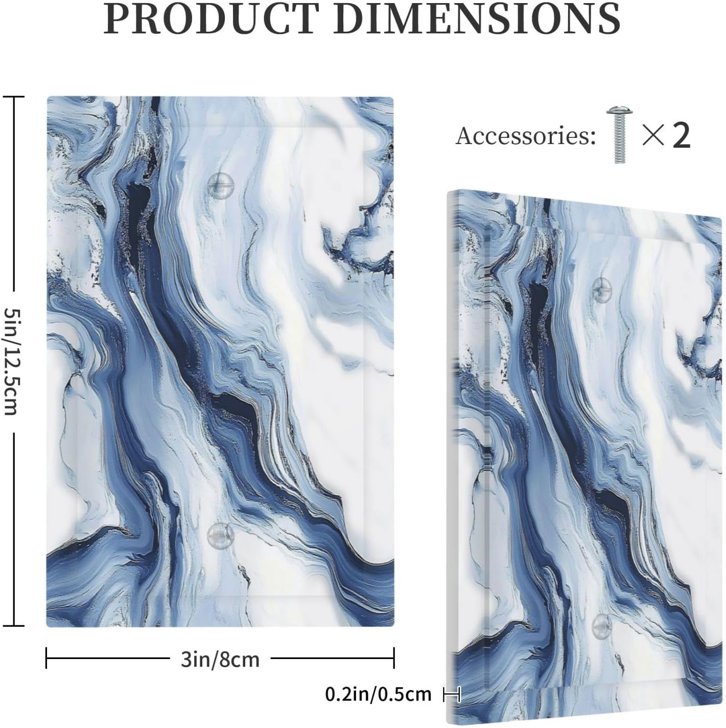 Light Switch Cover Plate White Marble Navy Blue Line Fluid 1 Gang No Device Blank Electrical Wall Plates Faceplate Decorative Switch Plate For Bathroom Kitchen Decor