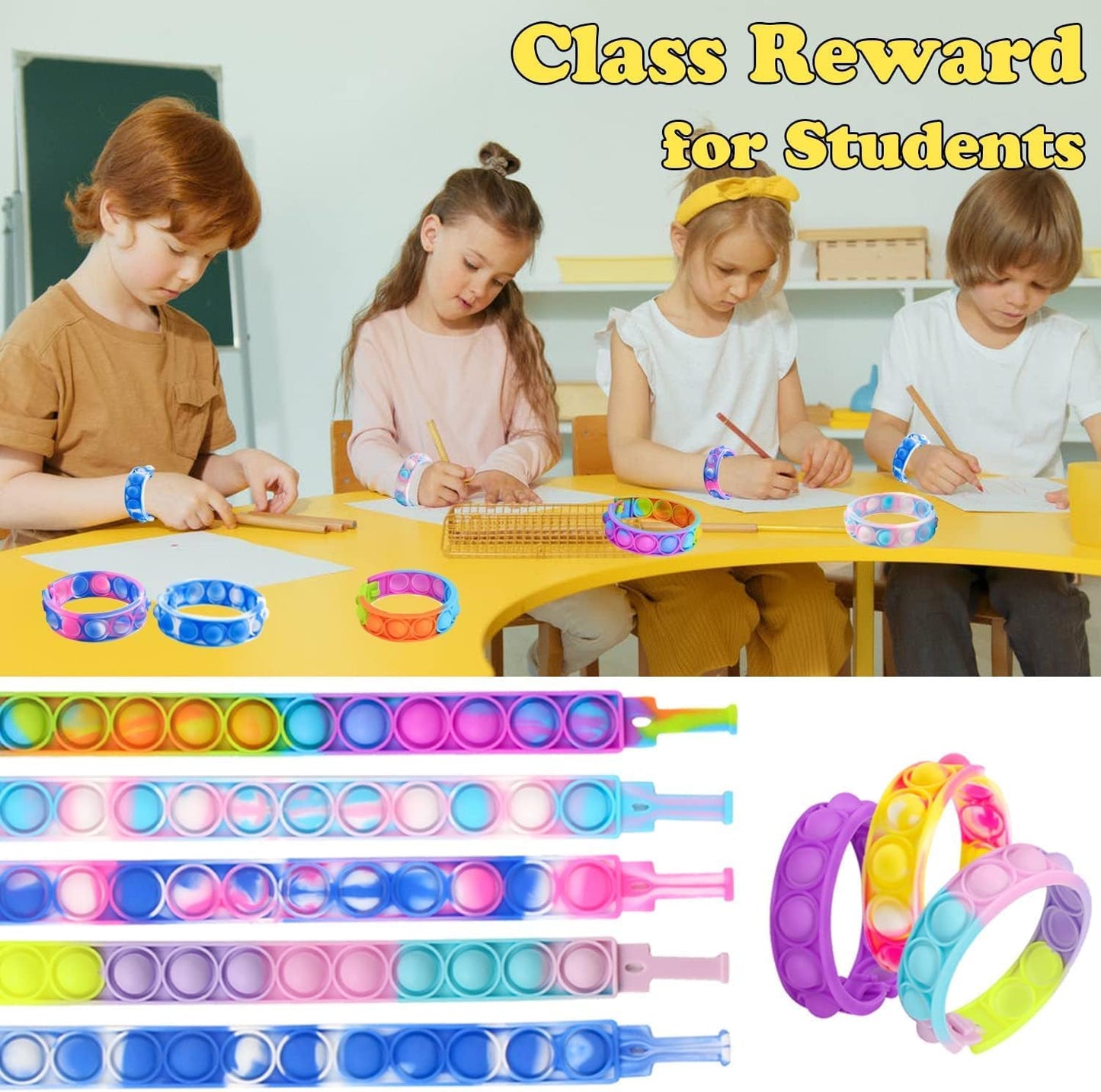 12pcs pop Random Bracelet,Pop Bubble Fidget Sensory Toys, Pop Toy Bulk for Party Favor, Classroom Student Prizes Easter Basket Goodie Bag Stuffers Christmas Valentine Gift for Kid