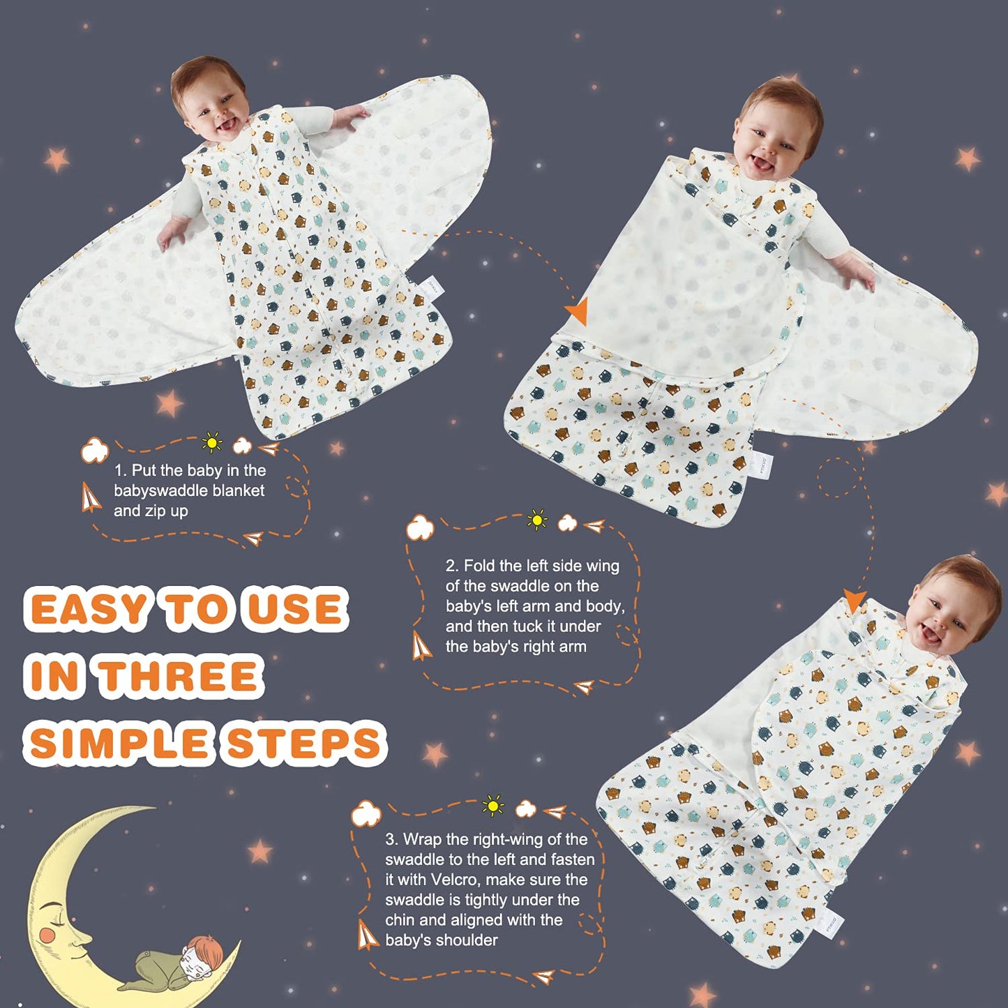 Swaddle-Blanket Baby Girl & Boy Swaddles Newborn Infant Transition 100% Cotton Wrap Blankets, 3-Way Adjustable Wearable Blanket, TOG 1.0 (Owl, 3-6 Month)