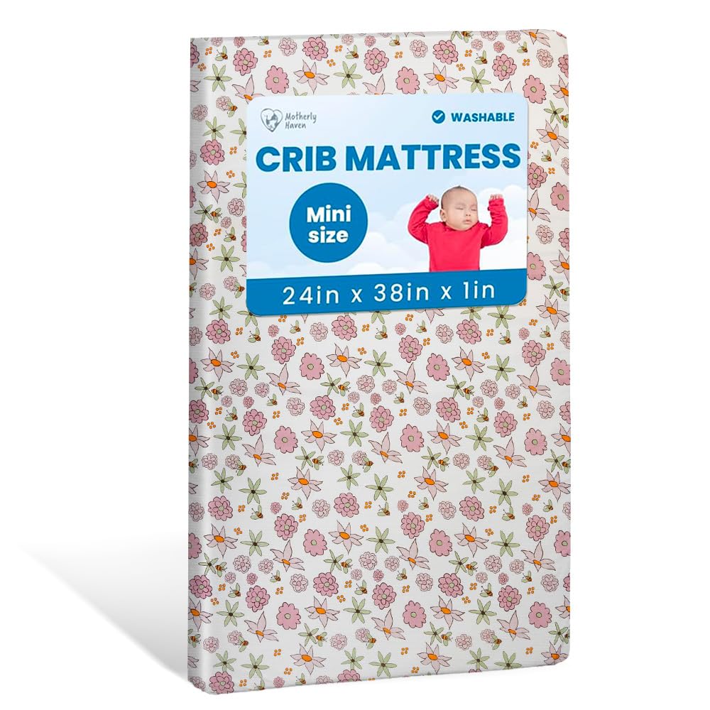 Breathable Crib Mattress, Washable High Rebound Foam for Baby Cribs, Fits Standard Toddler Beds, Mini Size (38" L x 24" W x 1" H), Flower Design