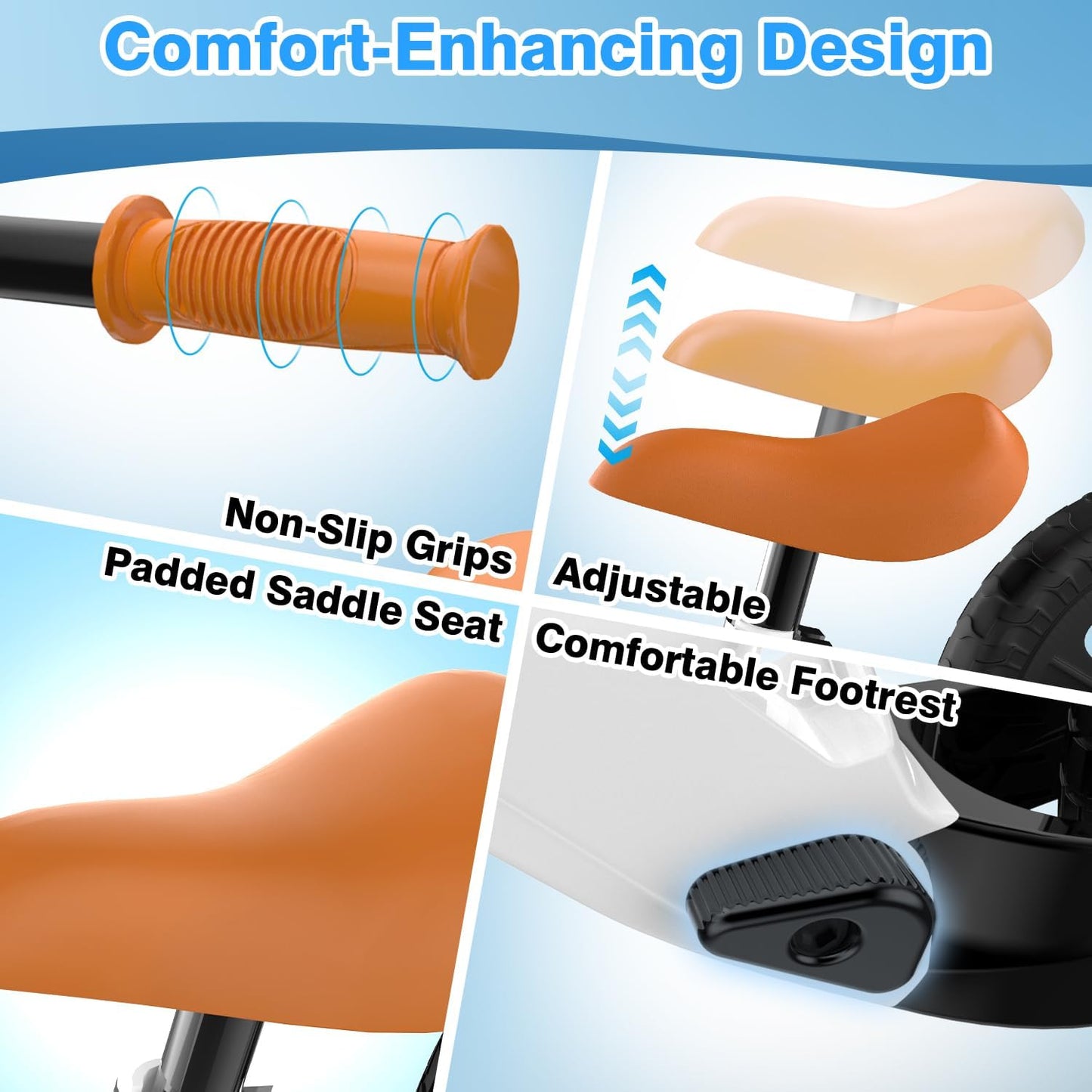 Ridego 12 or 14 Inch Balance Bike for Kids 2-6 Year Old,Lightweight Kids Bike with Adjustable Seat, Push Bicycle with Air Rubber Tires，Ride-on Toys Birthday Gift