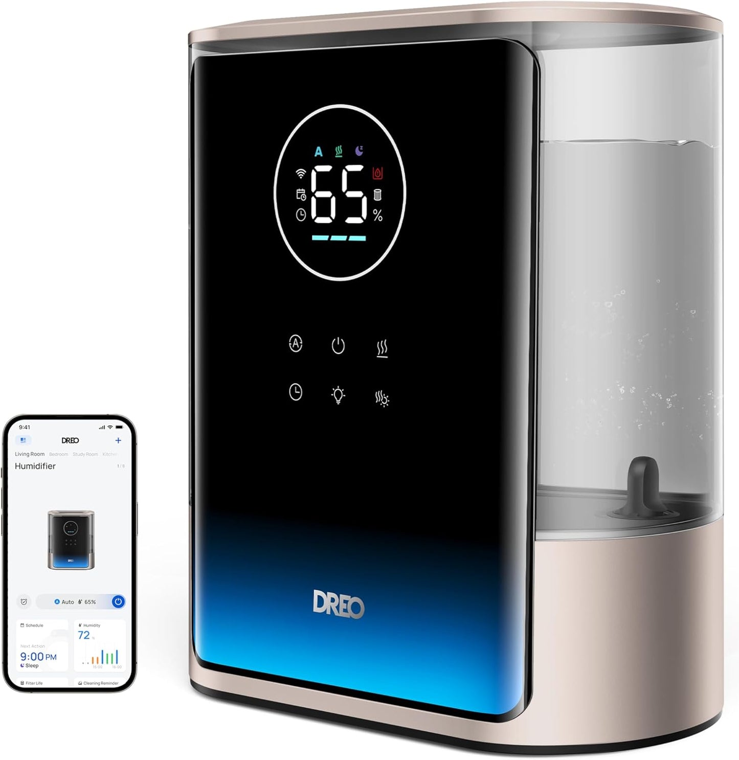 Dreo 8L Smart Humidifiers for Bedroom 600ft², 80H Runtime Warm&Cool Supersized Mist Humidifier for Large Room Indoor, Quiet Whole House humidifier for Baby, Plants, with Alexa/Google, Starlight,HM717S