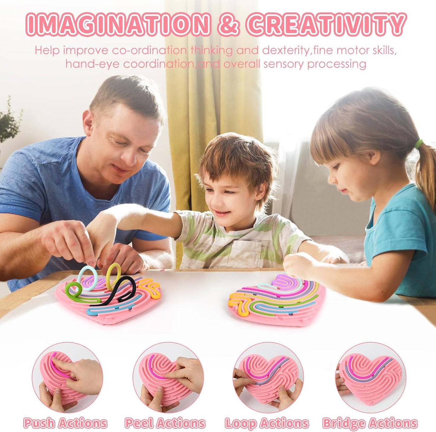 Sensory Toys for Toddlers Kids Sensory Activity Board Calming Fidget Toy for Stress Relief,Anxiety,ADHD,Silent & Mess-Free,Autism Sensory Products for Kids 3+ & Adults,Kids Travel Activity Toys (Pink)