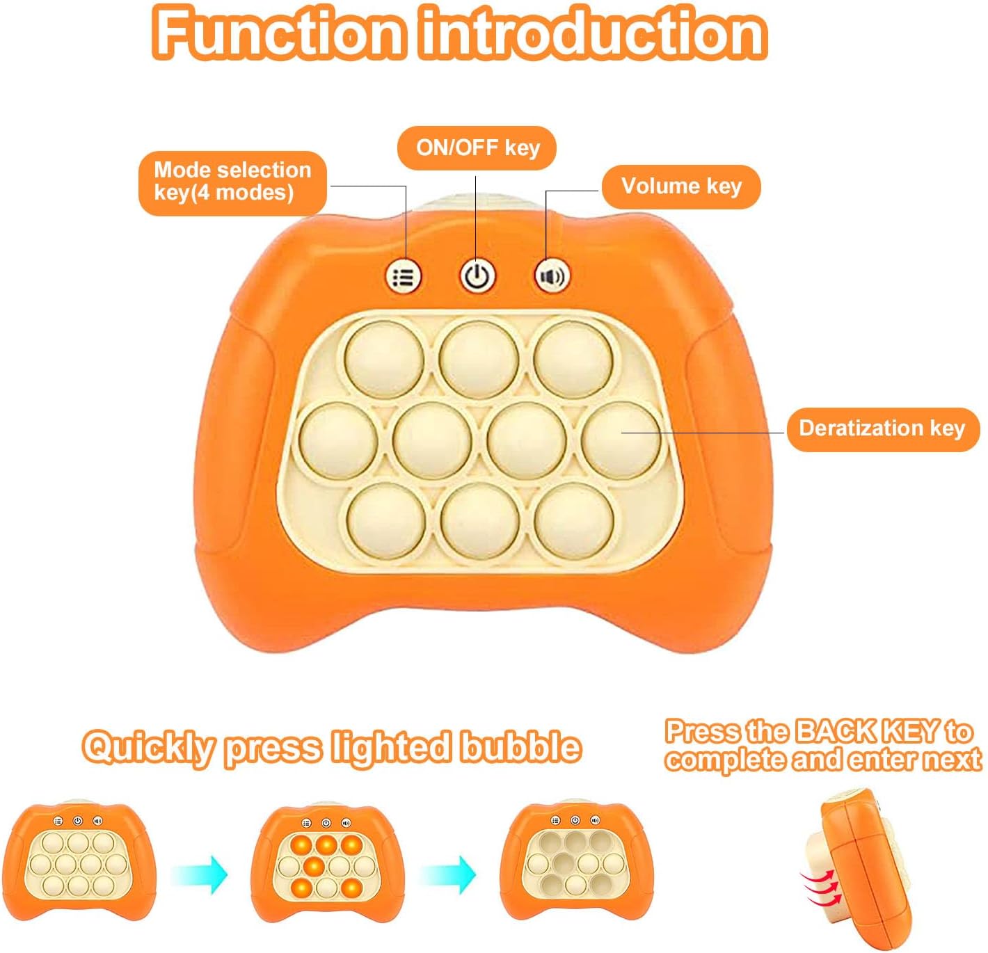 Quick Push Puzzle Game Machine Pop Fidget Light-Up Squeeze Poppet Sensory Toy Educational Push Pop Bubble Toy Stress Relief Party Favors Puzzle Game for Kids Teens Adults （Orange）