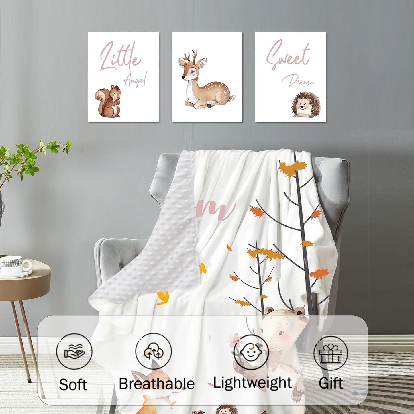 Personalized Baby Crib Bedding Set for Baby Girls, Fox Sika Deer Pattern Custom Name Baby Crib Sets 5-Pcs, Toddler Double Layer Blanket Fitted Sheets Changing Pad Cover Rug Wall Art Set