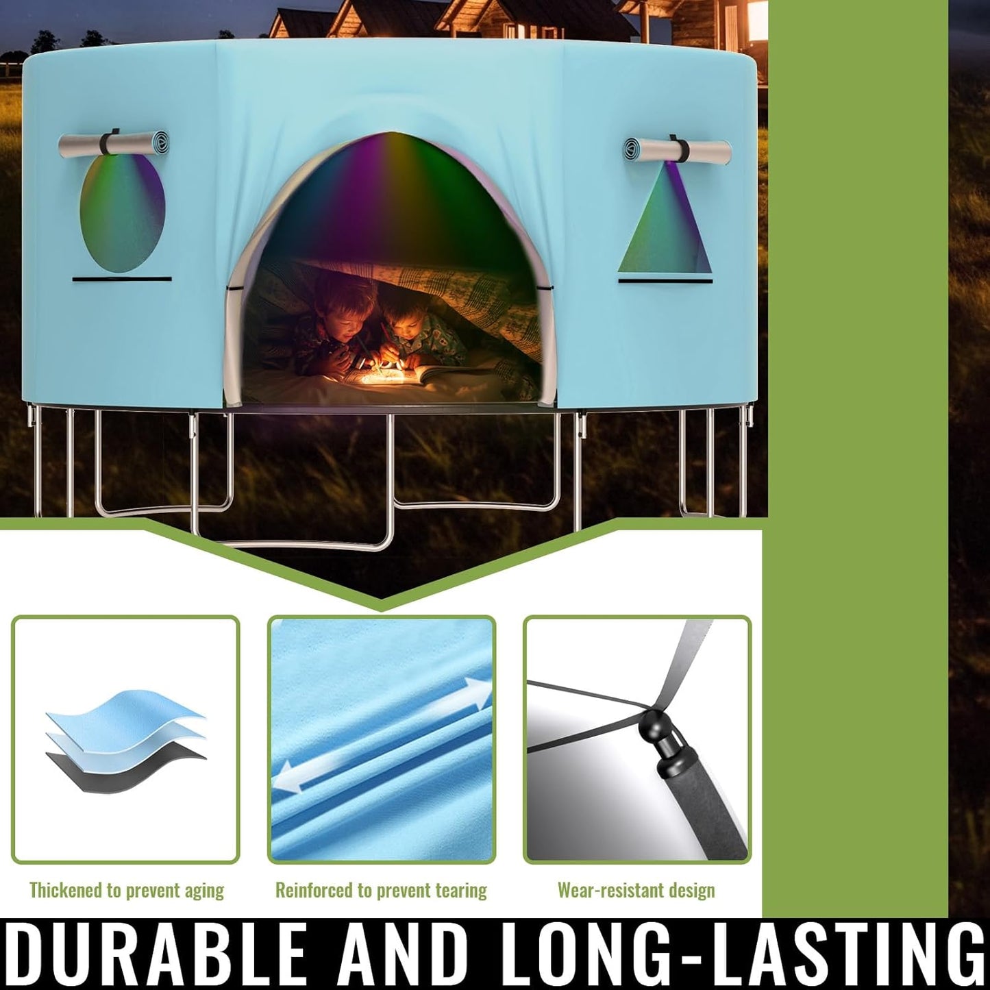 Gardenature 10FT/12FT/14FT Trampoline Tent(Tent Only), Fit Round Trampolines, Shade Cover with LED Light, Outdoor Trampolien Accessories, Anti-Tear, Beige