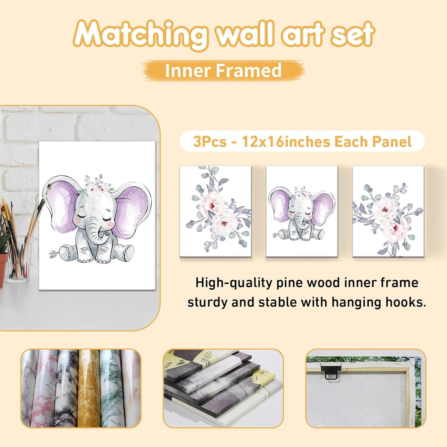 Personalized Baby Crib Bedding Set, 5 Pcs Custom Name Nursery Bedding Set, Purple Elephants Baby Bedding Set for Girls Boys, Double Layer Baby Crib Sets, Customized Gifts for Toddlers Infants