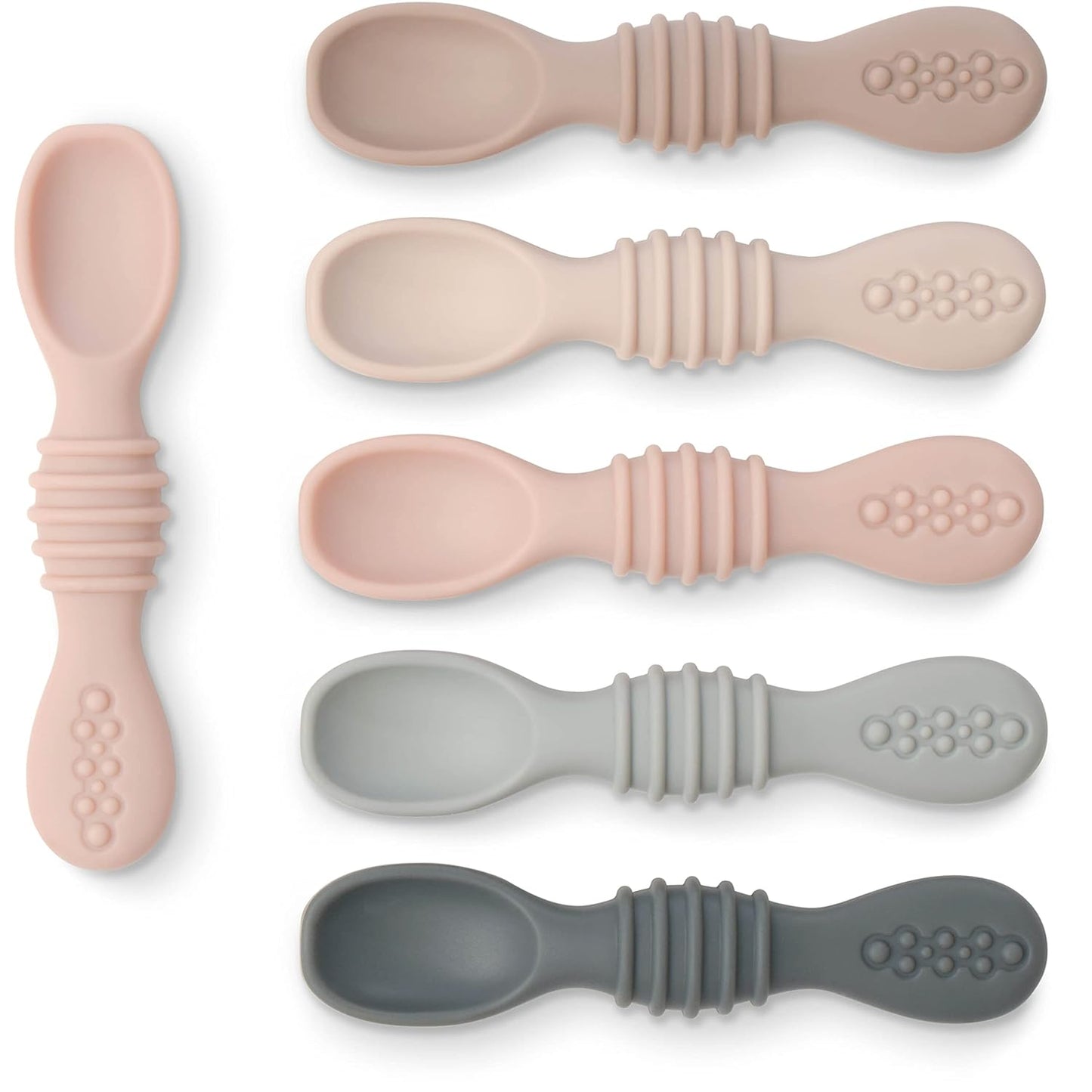 Simka Rose Silicone Baby Spoons Self Feeding (6 Pack)- First Stage Infant Spoons for Babies & Toddlers- Baby Led Weaning Shallow Spoons- Easy on Gums- 6 Months+ -Dishwasher Microwave Safe