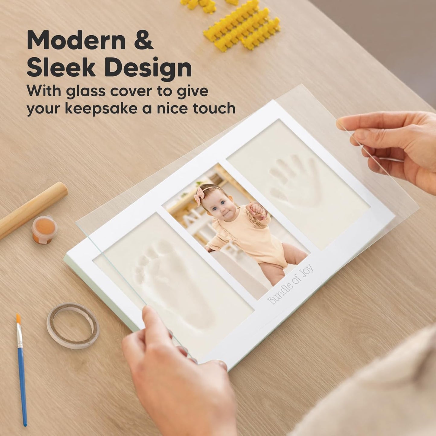 Baby Hand and Footprint Kit - Clay Handprint Keepsake Frame, Newborn Nursery Picture Frame, Personalized New Mom Gifts for Baby Shower & Registry (Sage)