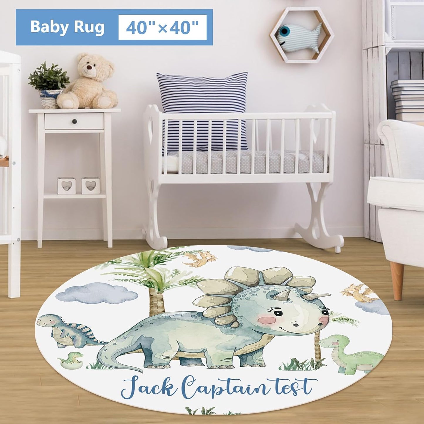 Custom Baby Crib Bedding Set, 5 Pcs Personalized Name Green Dino Baby Crib Set for Kid Infant Toddler, Double Layer Customized Present
