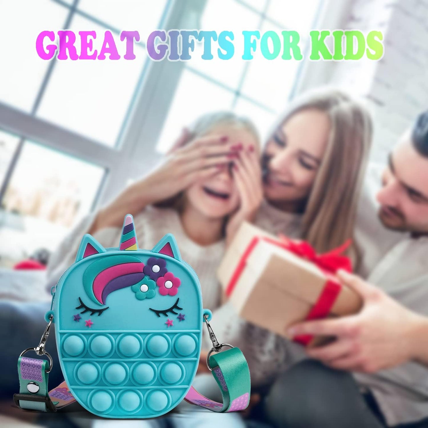 Pop Bag it, Fidget Bag, Pop Purse for Girl and Women Pop Bag with Unicorn Pop Toy, Anti Stress Silicone Poppet Bag Fidget Shoulder Bag, Best Gifts