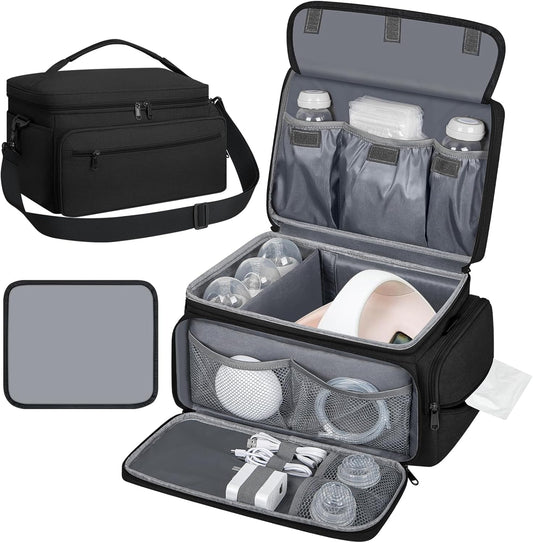 Breast Pump Bag for Spectra S1 S2, Pumping Bag with Waterproof Mat for Pumps Accessories, Portable Pump Carrying Case for Work, Travel and Family Use, Black