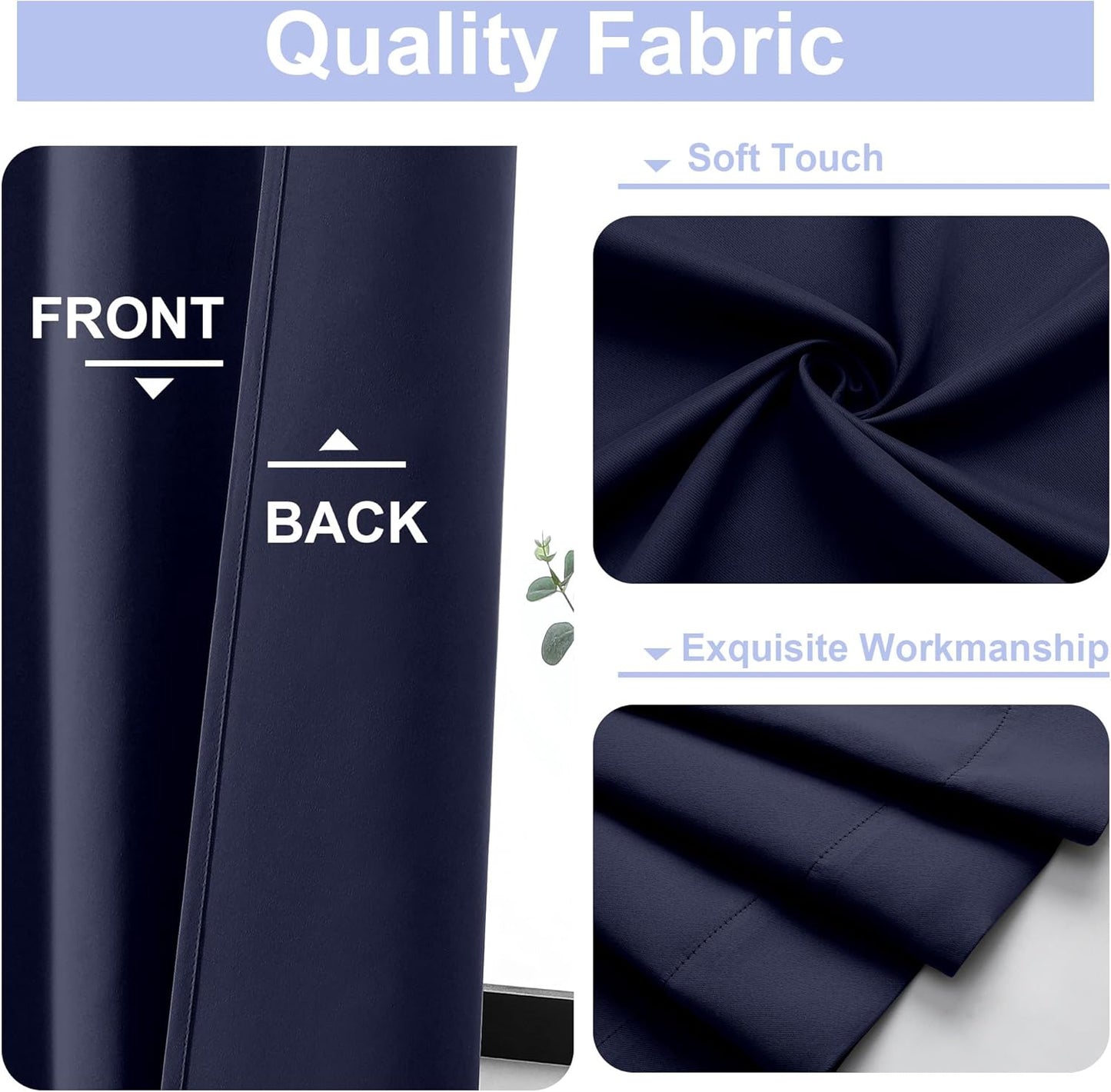 Simplebrand Ava Navy Blue Short 36 Inches Blackout Curtain 2 Panels Set, Half Window Rod Pocket Privacy Curtain Tiers for Kitchen, Curtains Blackout for Bathroom Shades, W40 x L36 Inch, Navy Blue