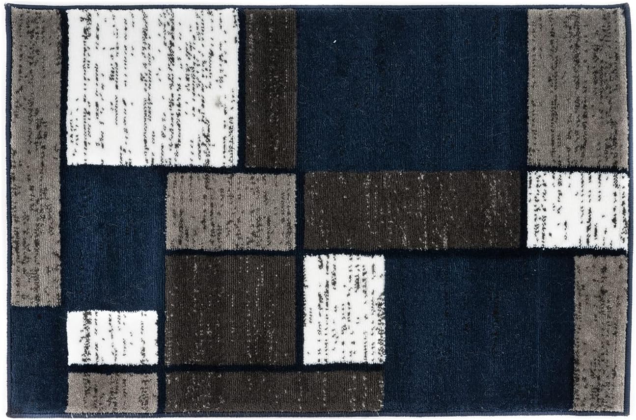 Rugshop Contemporary Modern Boxes Area Rug 2' x 3' Navy