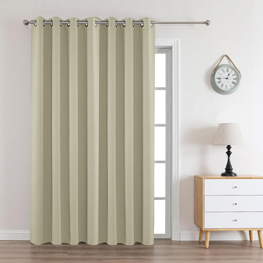 Joydeco Blackout Curtains 95 Inches Long 1 Panel, Thermal Insulated Long Curtains& Drapes 1 Piece, Room Darkening Grommet Drapes for Living Room Bedroom Window (W70 x L95 Inch, Light Beige)