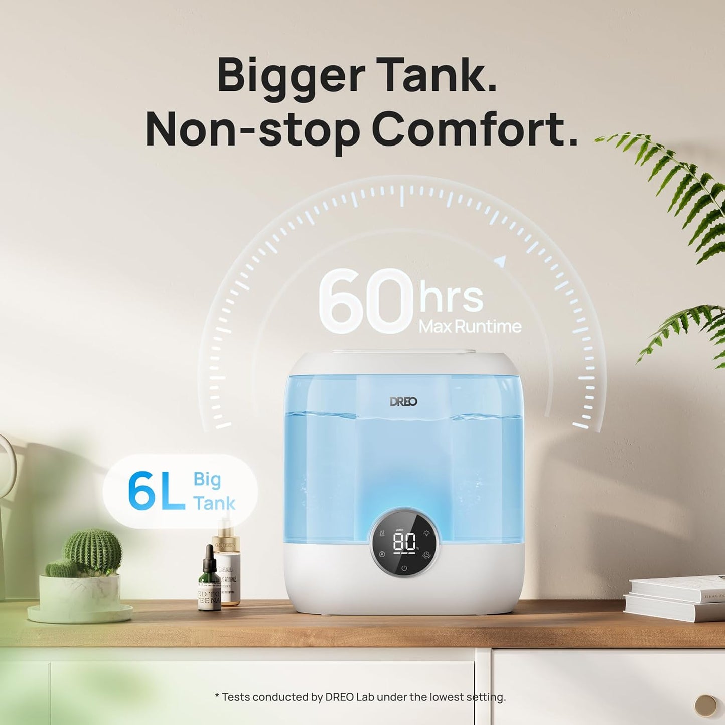 Dreo Humidifiers for Bedroom, 6L Top Fill Quiet Supersized Cool Mist Humidifier for Large Room, 60 Hour Runtime, Ultrasonic Humidifiers for Home, Baby, Plant, Indoor, Night Light, Blue