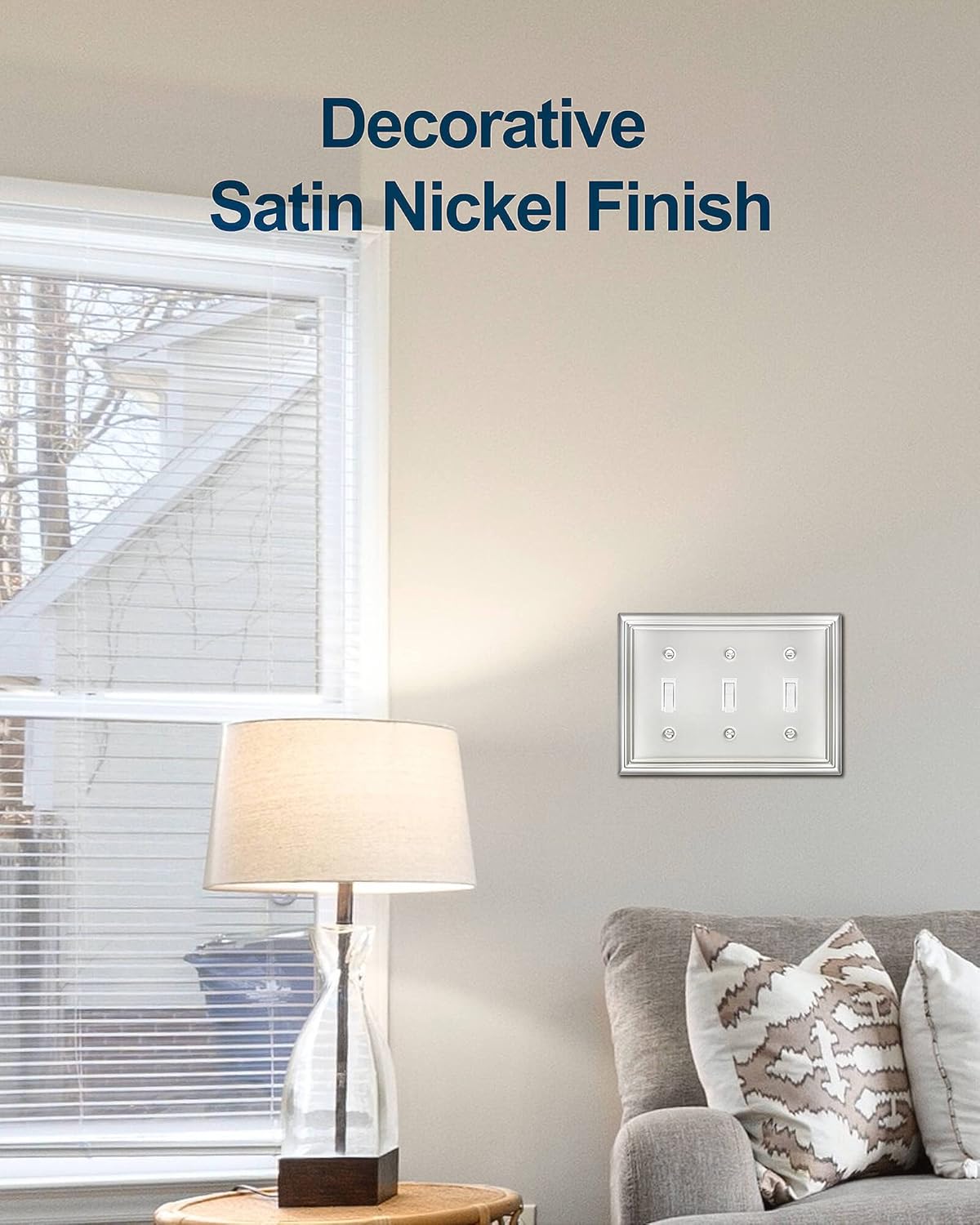 2-Pack Light Switch Cover, Satin Nickel Triple Toggle Wall Plate, Metal Switch Plate Cover, Midsize, A031 Series