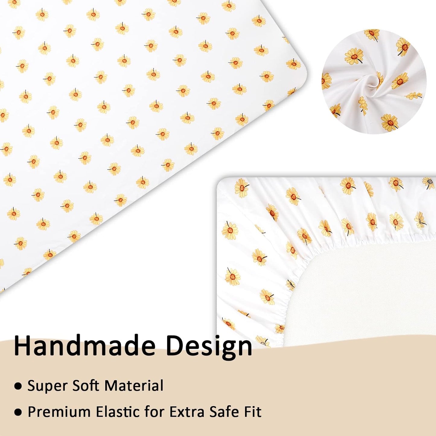 4-Piece Crib Bedding Set for Girls, Boho Baby Girl Bedding Set with Crib Skirt, Baby Quilt, Crib Sheet and Diaper Stacker, Flower