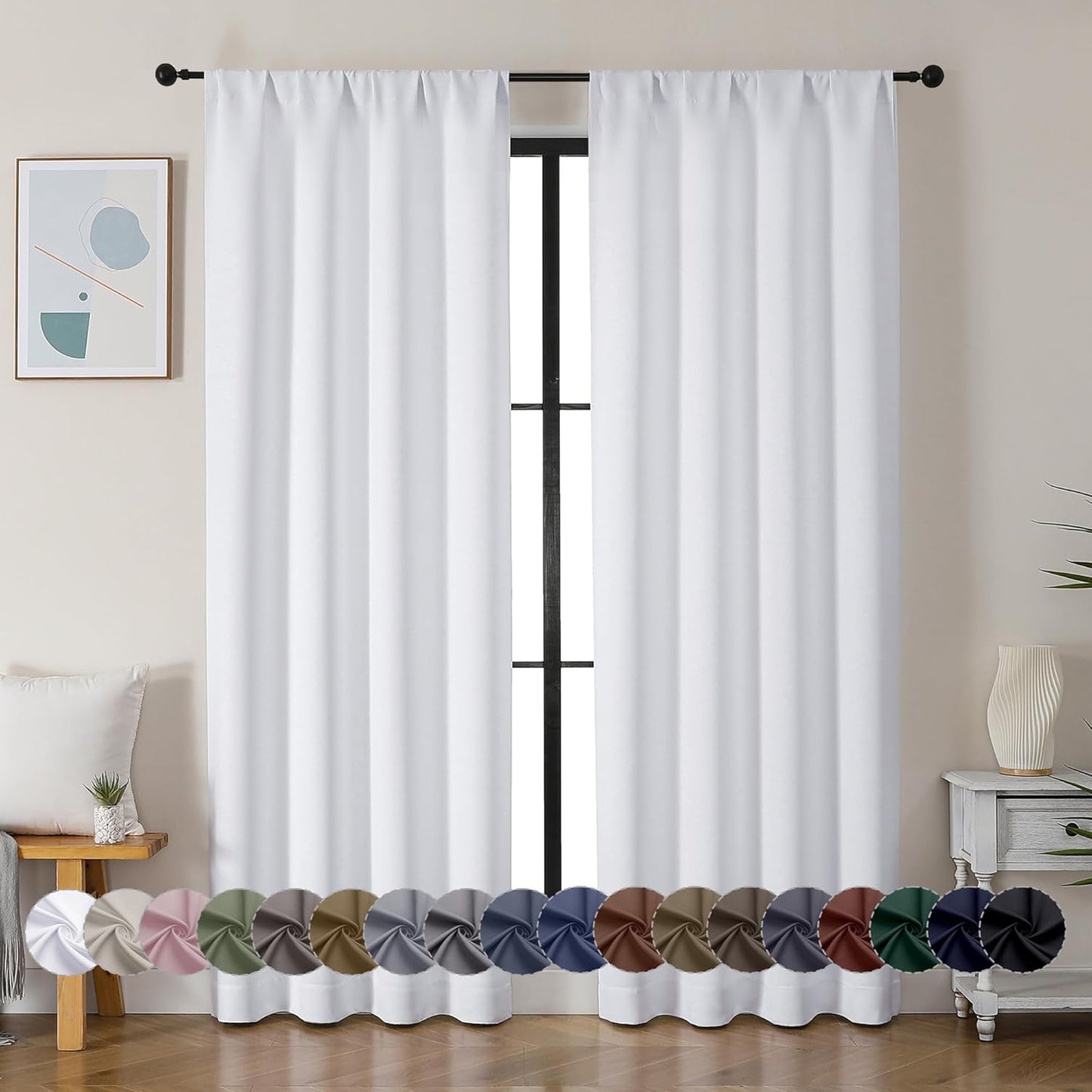 Simplebrand Ava Pure White Curtains for Bedroom 84 Inch Length 2 Panels Set, Light Filtering Window Treatment, Light Filtering Curtain Drapes, Soft Casual Rod Pocket Privacy Curtains, W40 x L84 Inch