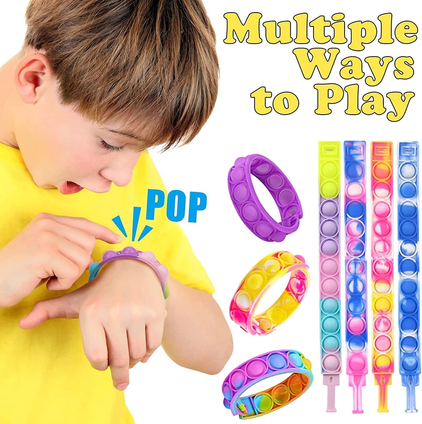 90Pcs Pop Bracelet, Party Favors for Kid, Pop Wrist Strap Fidget Toys Pack ,Fidget Toys for Girils Boys, as Gifts for Easter Chrismas,Classroom Prizes for Students