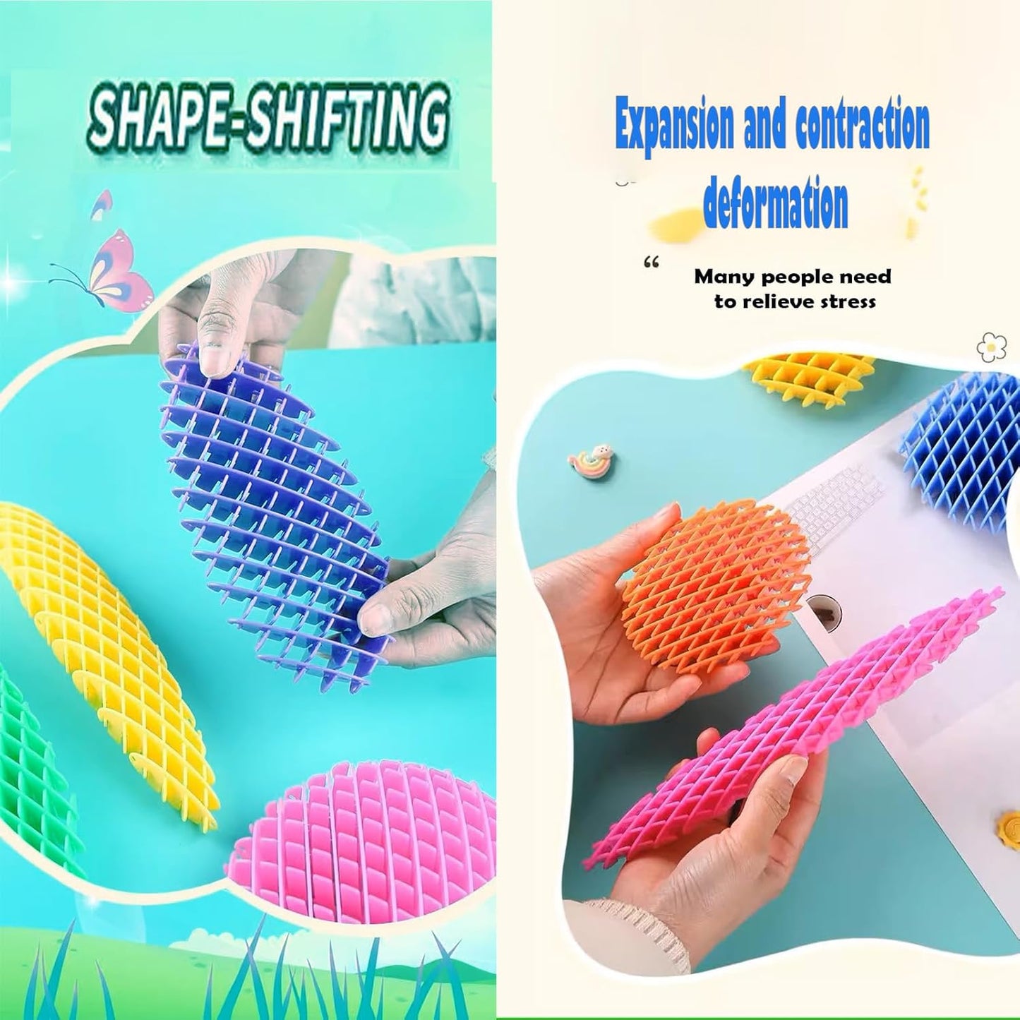 2pcs Fidget Worm Toy 3D Printing Fidget Toys Range Squeeze Toys Designed for Calming Sensory Play and Focus 4 Inches (Red and Blue Set), Small