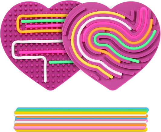 Sensory Activity Board - Double-Sided Silicone Fidget Toy Busy Board for Fine Motor Skill Silicone Calm Down Toy for Stress, Anxiety, ADHD & Autism, Kids 3+ & Adults Activities for Travel(Heart)