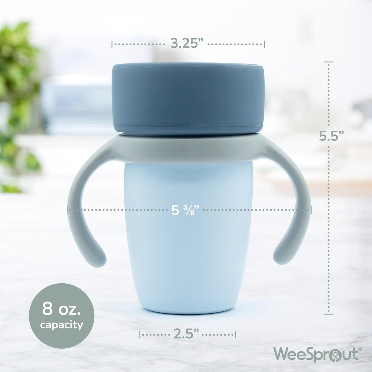 WeeSprout Baby Training Cup - Silicone Sippy Cup with Removable Handles for Weaning Off Bottle - Transition Spill-Proof Toddler Cups - No-Spill Design (Pastel Blue/Navy/Light Gray)