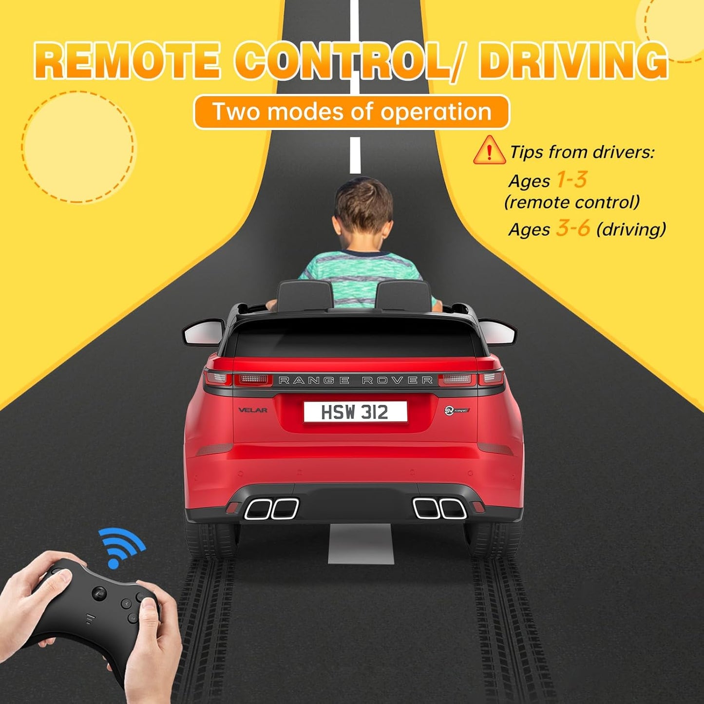 Licensed Land Rover Kids Electric Car, Ride On Toys for 4-8 Year Olds with Mp3 Player, Remote Control, Rocking, Pull Rod (Red)