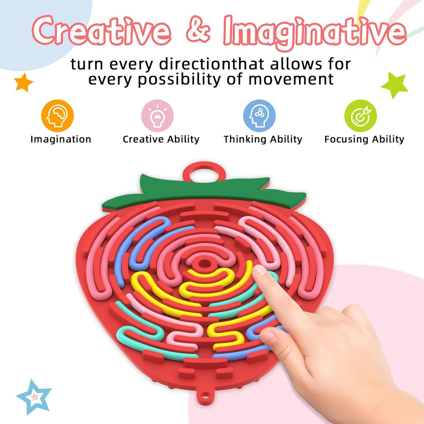 Silicone Sensory Activity Board,2 in 1 Busy Board for Fine Motor Skill, Montessori Fidget Toy for Calming, Stress, Anxiety, ADHD , Autism , Silent, No Mess , Kids 3+ & Adults (Red, Strawberry)
