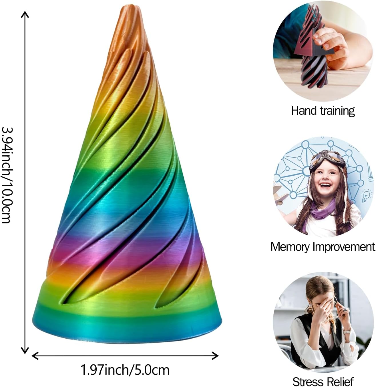 Impossible Cone-3D Printed Spiral Cone Fidget Toy, Helix Nut Spiral Cone Fidget Toy, 4inch Impossible Pyramid Passthrough Sculpture Pass Through Pyramid for Home Office Desk Stress Relief