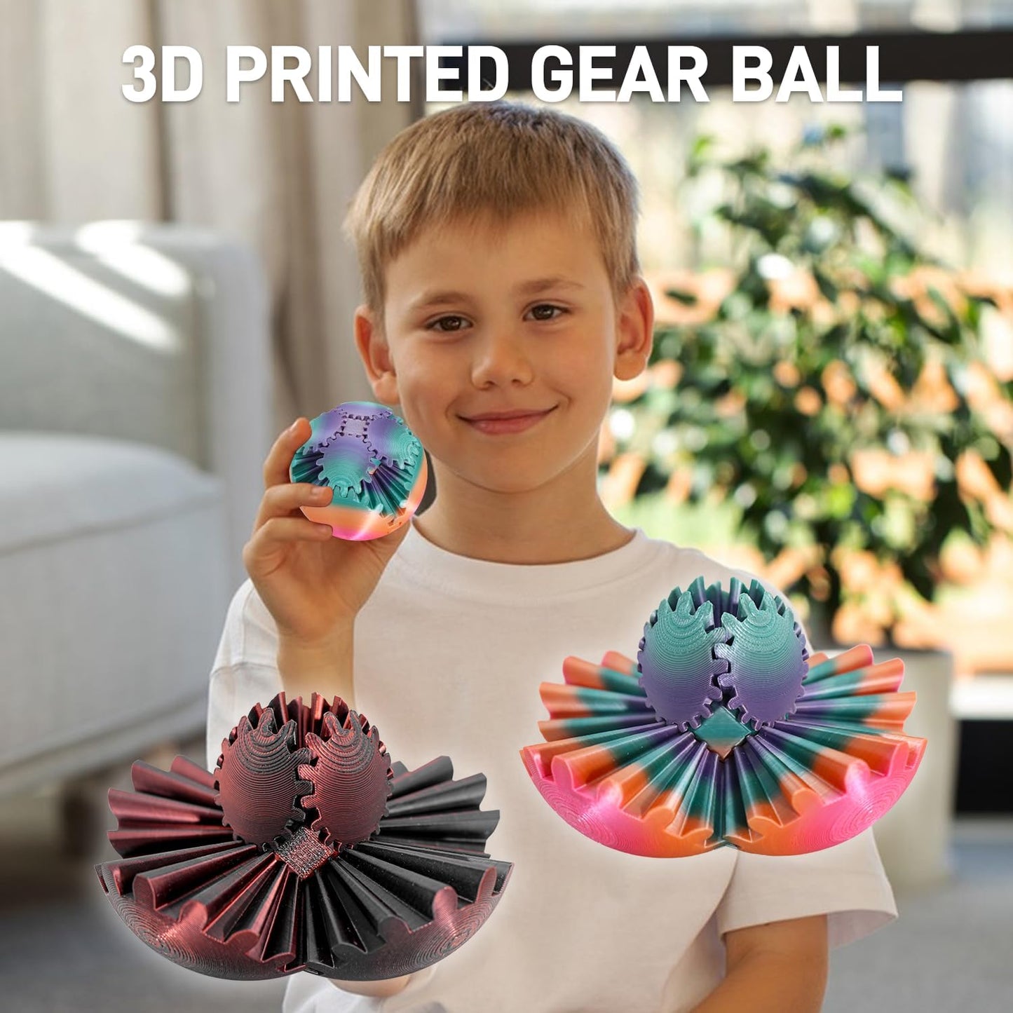 3D Printed Gear Ball Spin Ball，Gear Sphere, Gear Ball Fidget Toy, Stress Ball, GearSphere Desk Toy, Fidget Ball, Gear Toy for Stress and Anxiety Relaxing (Rainbow)