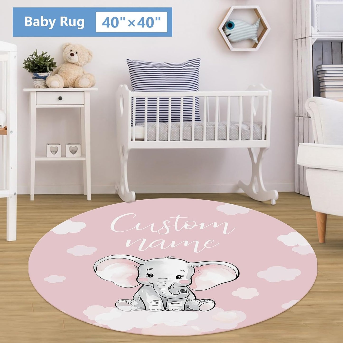 Personalized Nursery Bedding Set, 5 Pcs - Custom Baby Girl Elephant Bedding, Toddlers Bedding Set with Name, Double Layer, Customized Gift for Infant Kid