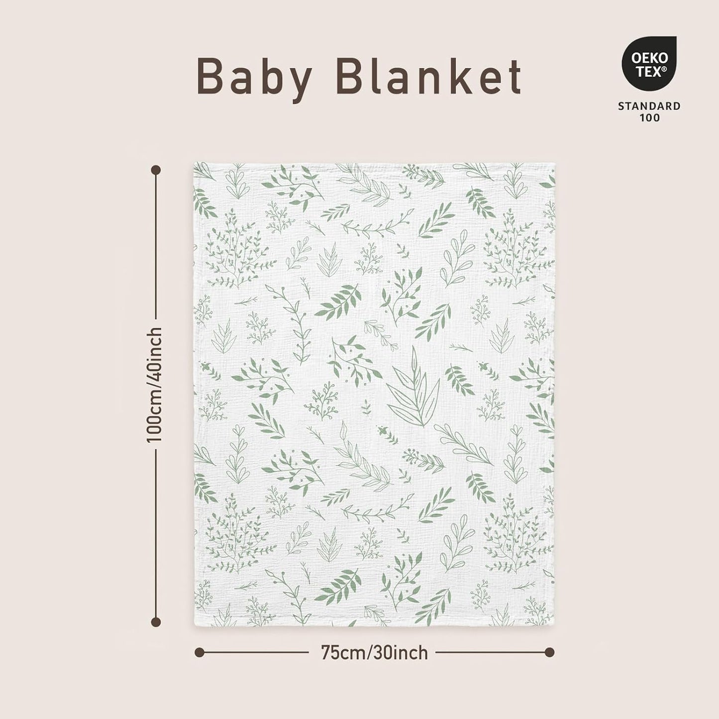 GLLQUEN BABY Blankets for Unisex Boys Girls, Muslin Cotton Front Soft and Breathable, and Dotted Fleece Backing, Printed Bed Nursery Minky Blankets for Toddler Newborn, Greenery, 30 x 40 inches