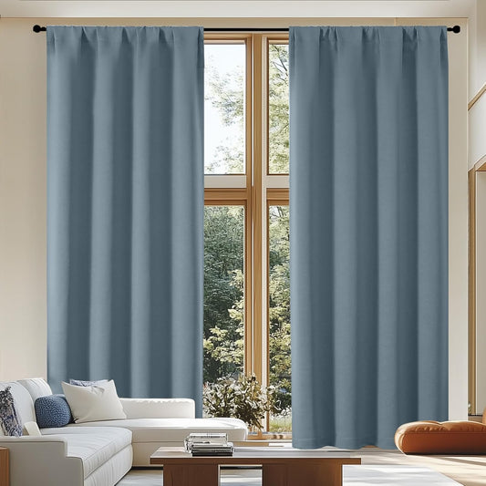 Simplebrand Ava Blackout Curtains for Patio 108 Inches Long 2 Panels Set, Solid Thermal Insulated Room Darkening Rod Pocket Window Treatment Curtains Blackout Drapes, W50 x L108 Inch, Stone Blue