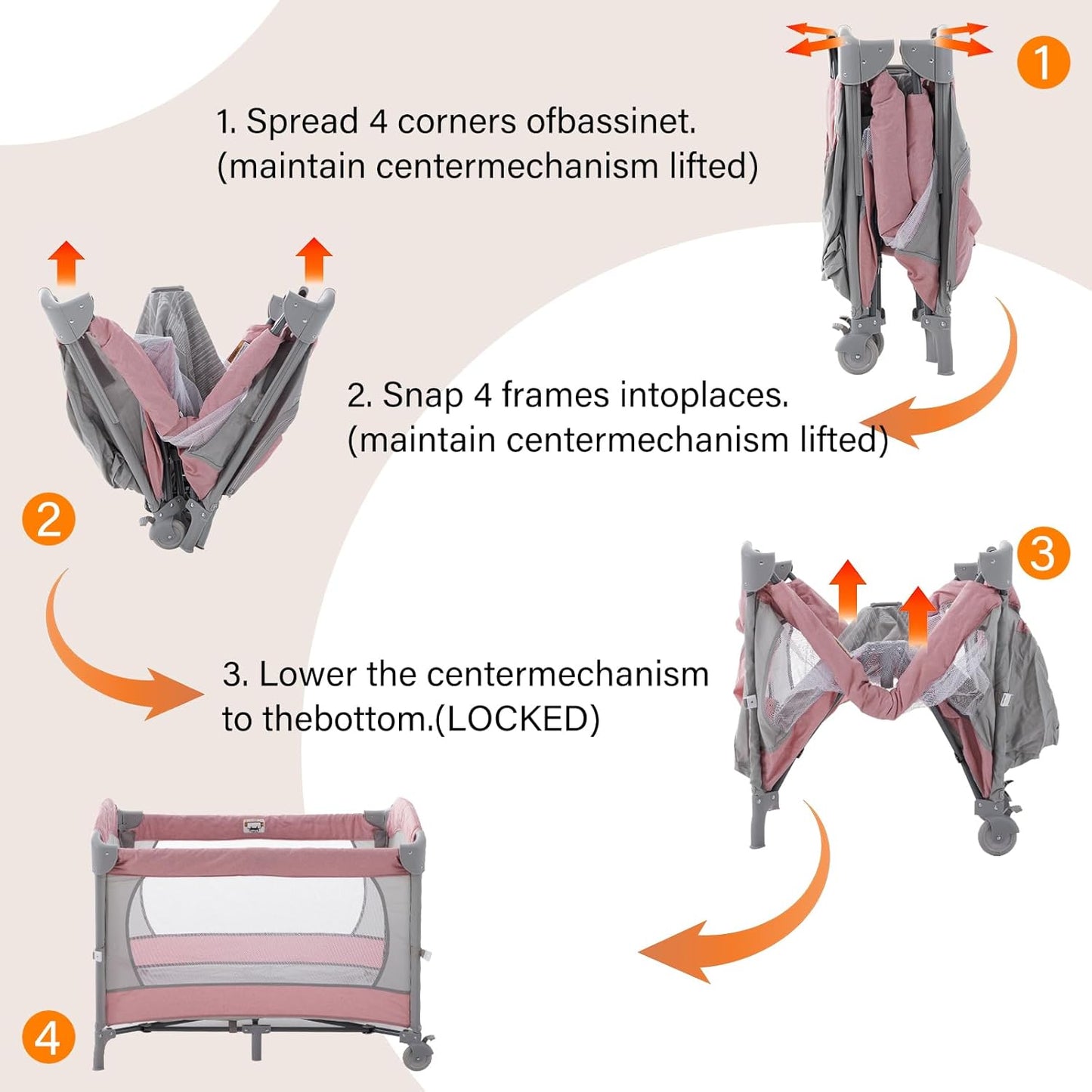 5 in 1 Baby Crib,Bedside Sleeper,Bassinet,Pack and Play with Bassinet and Changing Table,Portable Travel Playpen Music Box,Portable Travel Crib for Infant Newborn (Pink Gray)