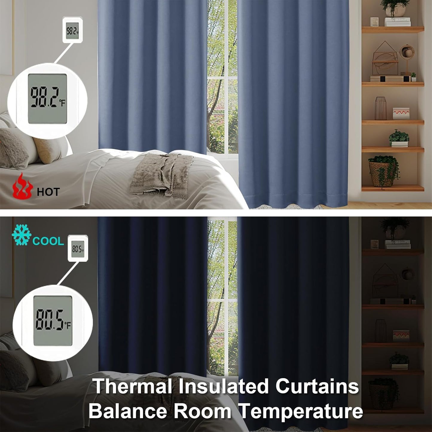 Simplebrand Ava Denim Blue Short 36 Inches Blackout Curtain 2 Panels Set, Half Window Rod Pocket Privacy Curtain Tiers for Kitchen, Curtains Blackout for Bathroom Shades, W40 x L36 Inch, Denim Blue