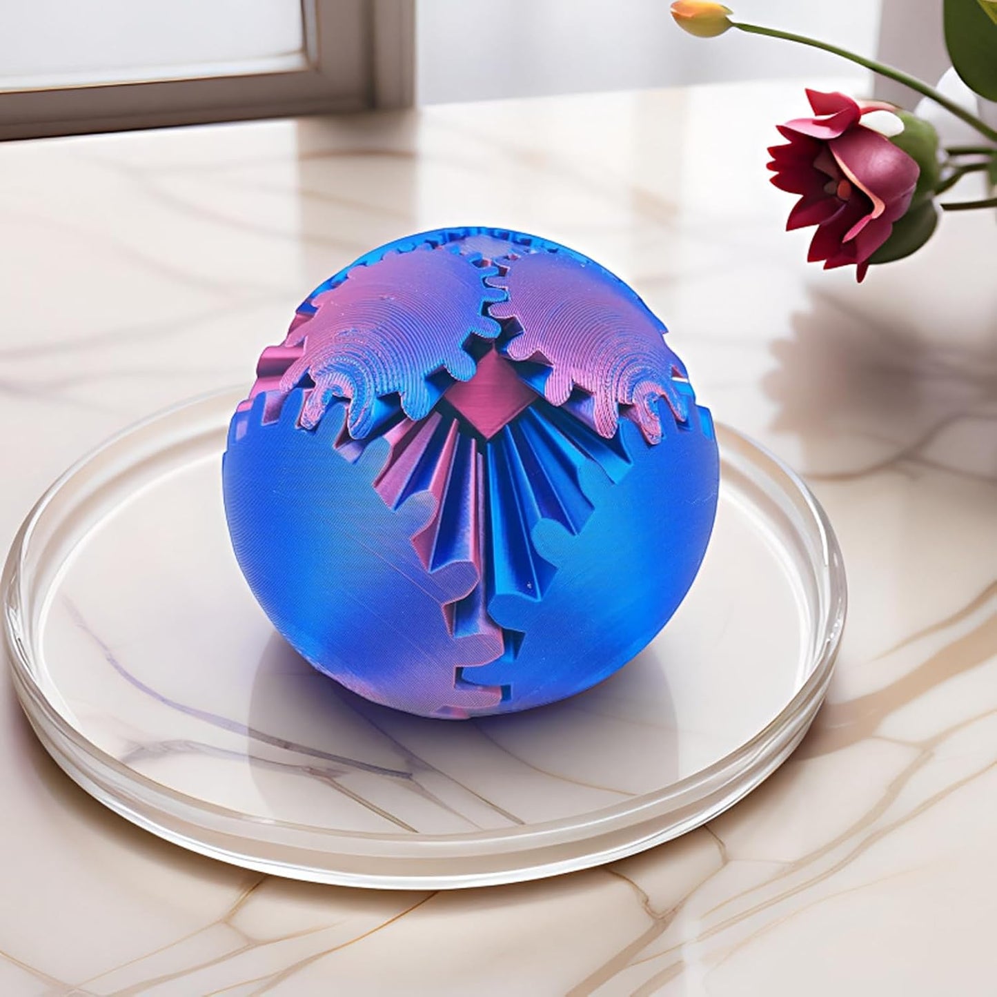 2pcs Gear Ball, 3D Printed Gear Ball Spin Ball or Cube Fidget Toy, Gear Sphere Desk Toy, Gear Fidget Ball for Stress and Anxiety Relaxing Student Gifts for Kids