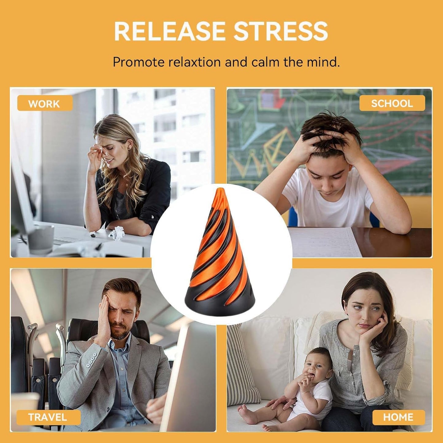 2 PCS Impossible Cone, Spiral Cone Fidget Toy 3D Printed Spiral Fidget Toys Impossible Pyramid Passthrough Sculpture, Mini Cones Pass Through Pyramid Fidget Toy (Random Color)