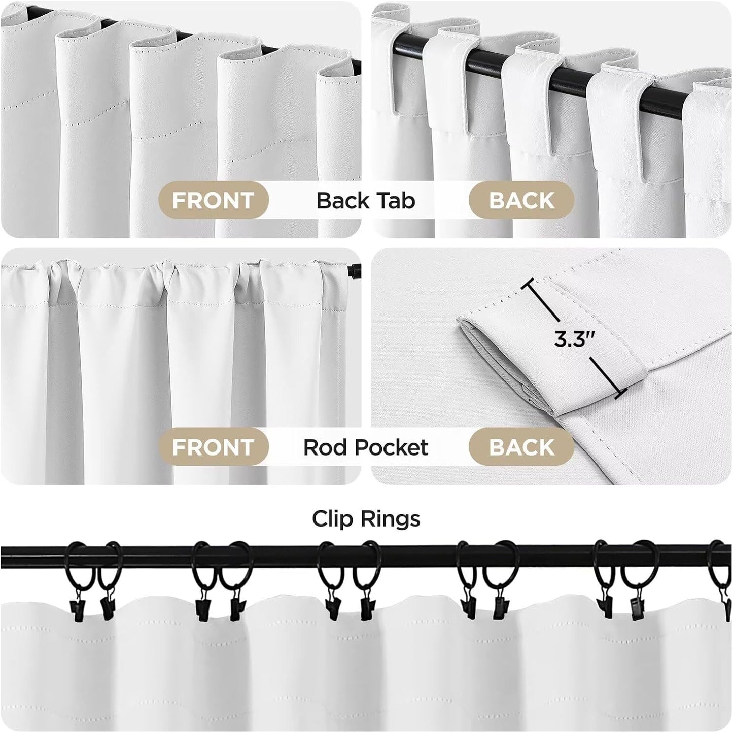 Joydeco 96 Inch 60% Blackout White Curtains 2 Panels, Elegant Semi Sheer Curtains for Bedroom, Thermal Insulated Black Out Drapes for Living Room, Rod Pocket Back Tab Drapes(W52 x L96 Inch,Pure White)