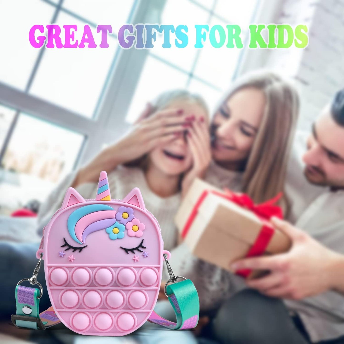 Pop Bag it, Fidget Bag, Pop Purse for Girl and Women Pop Bag with Unicorn Pop Toy, Anti Stress Silicone Poppet Bag Fidget Shoulder Bag, Best Gifts