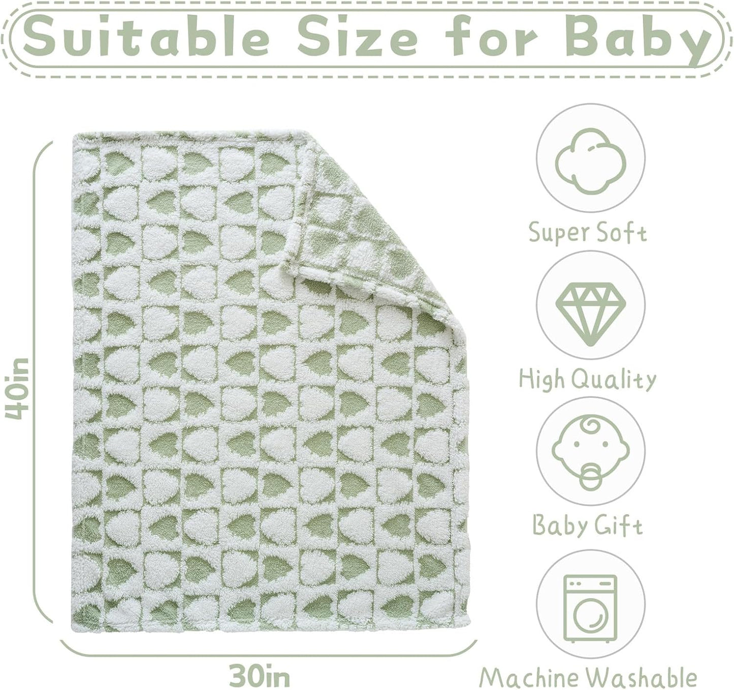 Fleece Baby Blanket for Boys 3D Checker Design, Warm Cozy and Fluffy Infant Newborn Toddler Small Receiving Blankets for Crib Stroller, 30x40 Inches,Green