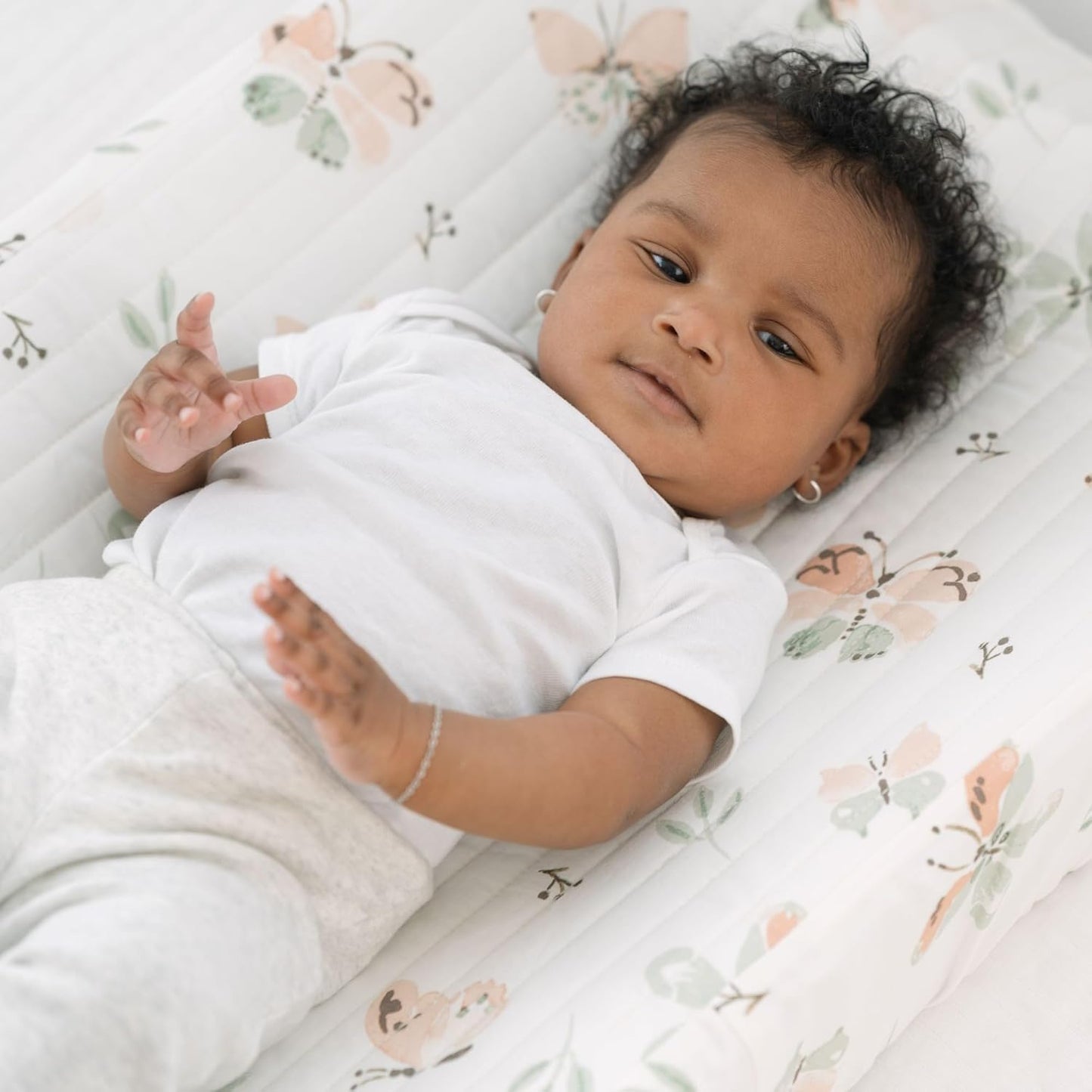 Crane Baby Woodland Quilted Changing Pad Cover Cotton Sateen, Secure Elastic Fit, Pink Boho Rainbow Change Pad Cover for Girls, Diaper Changing Pad Cover, Girls Nursery Decor