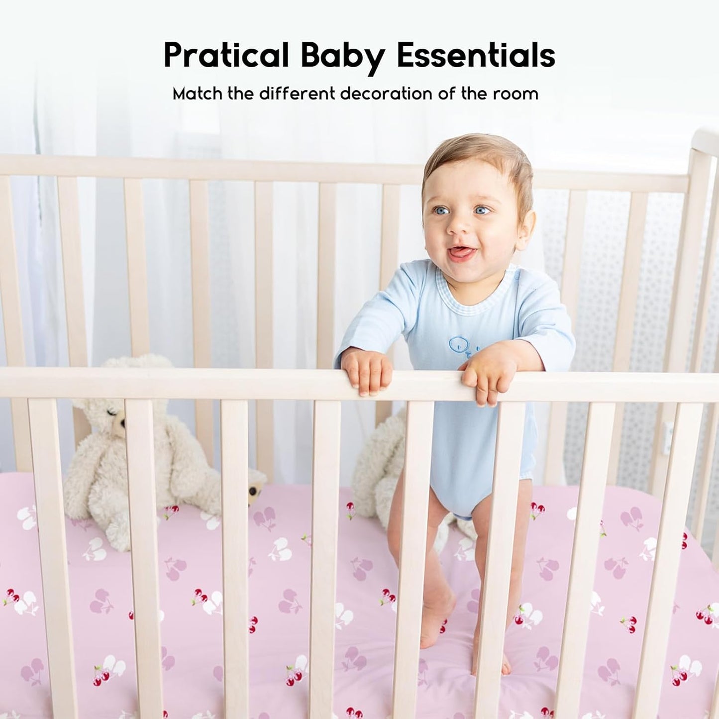 Yoofoss Baby Crib Sheets for Boys Girls, Fitted Crib Sheet 2 Pack for Standard Crib and Toddler Mattress, Super Soft Microfiber Baby Sheet 28x52x8in(Pink+Cherry)