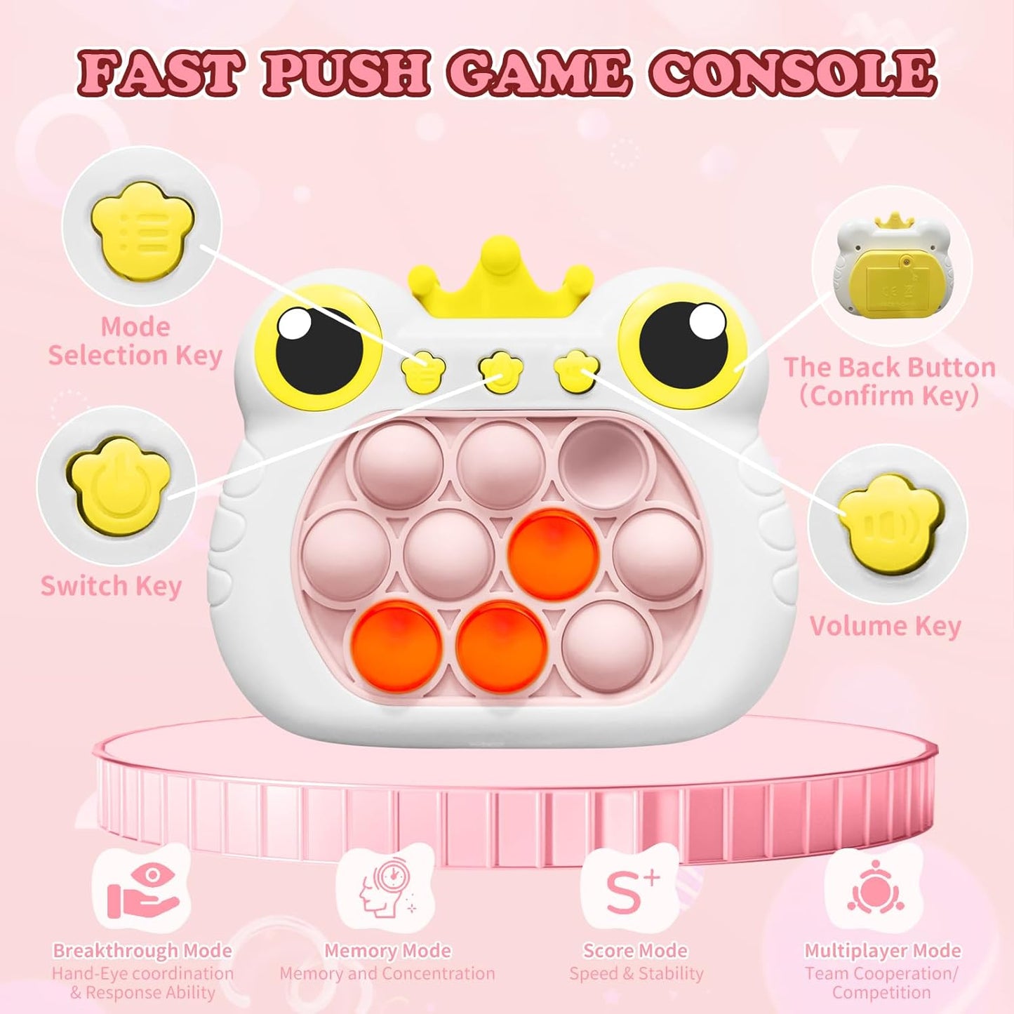 Pop Fidget Toys, Quick Push Pop Pro Light Up Game, Bubble Pop Fidget Game Controller Handheld Travel Game Toys for Kids 3-12 Years Old Stress Relief Decompression Push Puzzle Game Console Toys